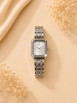 Silver women's watch with rectangular case, new, vintage style