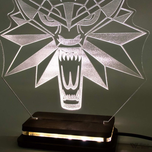 The Witcher LED lamp handmade with wooden base and plexiglass new