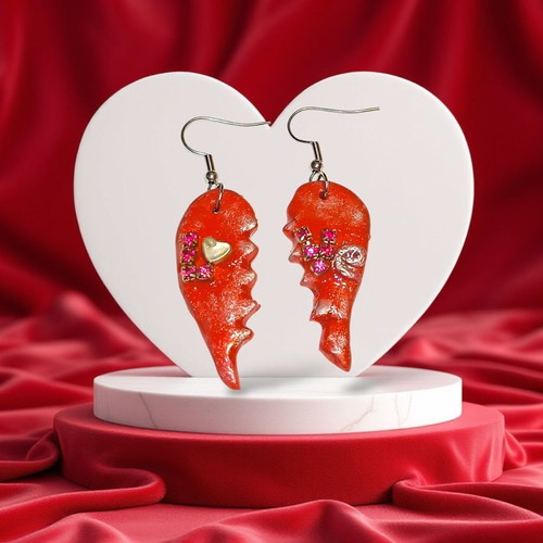 Handmade Saint Valentine earrings from polymer clay, new, red