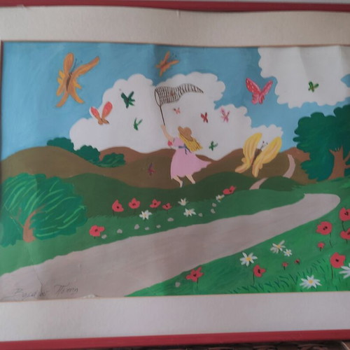 Watercolor painting with frame used, child theme