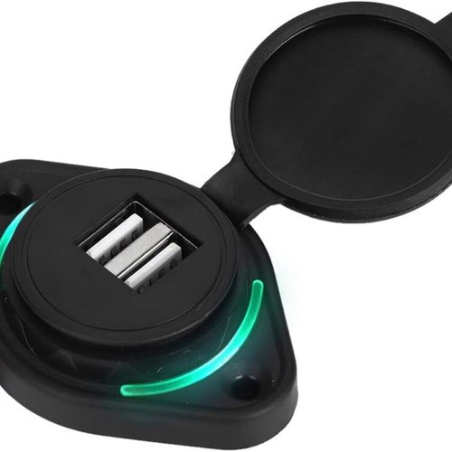 Car Socket with 2 USB Ports and Cover Black 12/24V 5V 3.1A