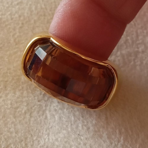 Women's ring used, Italian, gold color with honey transparent stone, size 53