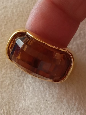 Women's ring used, Italian, gold color with honey transparent stone, size 53