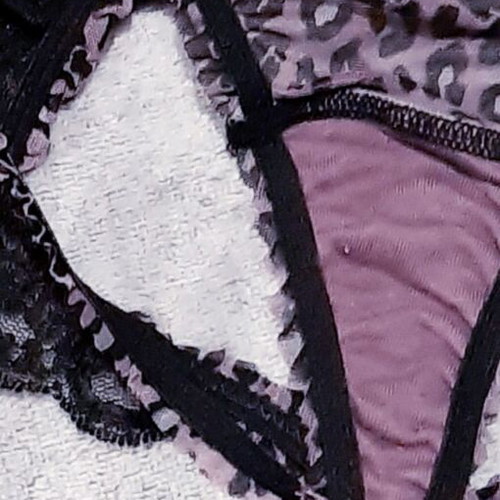 Zara/Ousho lingerie set 80B bra M/L thong, new, animal prints purple and black