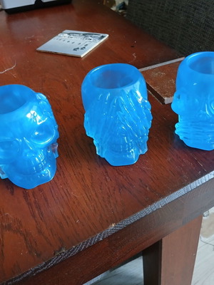 Set of 3 handmade skull-shaped tealight holders hear no evil, see no evil, speak no evil