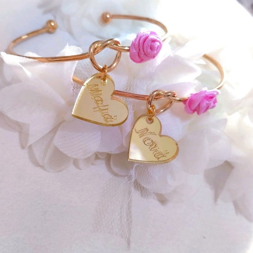 Handmade baptism bracelets new with pink rose detail