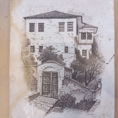 Wooden frame Pilio mansion vintage print used