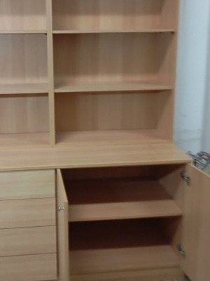 Melamine shelves like new with drawers and cabinet