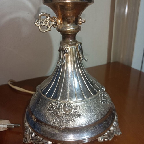 Vintage silver-plated table lamp with matte glass shade