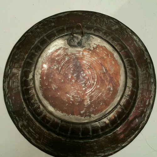 Carved vintage copper deep handmade plate used 23.5cm