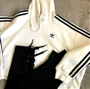 Adidas set φούτερ ασπρόμαυρο  & κολαν μαύρο με σχοινιά στο πίσω μέρος.