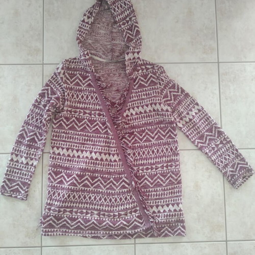 Bershka knitted cardigan like new, burgundy and white with hood