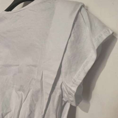 Crop top white with black print, shoulder pads and pleats, new