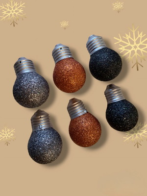 Christmas handmade glass lamps set of 6 with glitter decoration