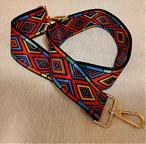Λουράκι -Ιμάντας για τσάντα χιαστί  πολύχρωμο ethnic / Aztec -Mayan pattern