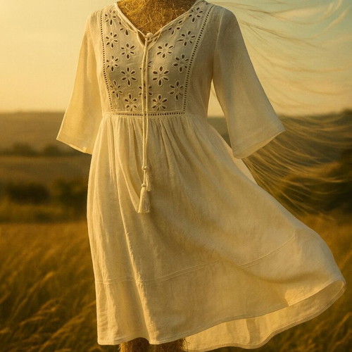 White Summer Dress 100% Cotton New, Size L/XL