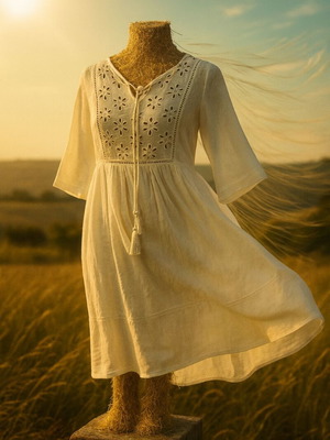 White Summer Dress 100% Cotton New, Size L/XL