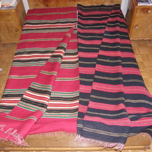 4 Pilio Batani wool blankets and 1 kilim, handwoven