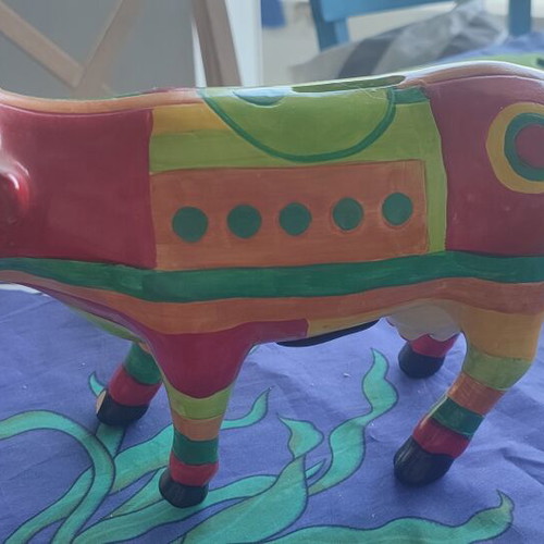 Painted cow-shaped piggy bank from Mexico like new