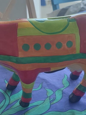 Painted cow-shaped piggy bank from Mexico like new