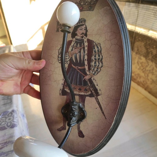 Vintage wooden and iron wall hook "King of solitaire" 1990, like new