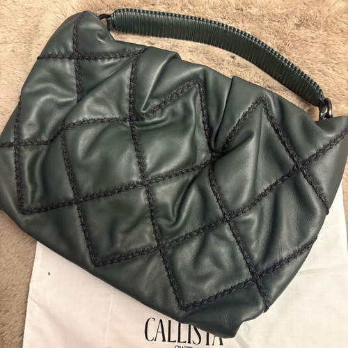 Callista maxi pleated dark green leather clutch new
