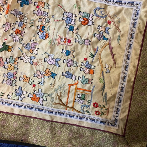 Vintage Chinese Silk Embroidery Panel used, 100 Children motif