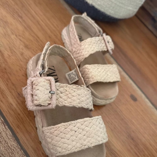 Zara kids boho sandals size 24 used, beige, adjustable closure