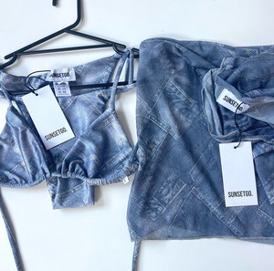 Sunsego Zenia bikini set denim with matching mesh pareo | σετ μαγιό μπικίνι με ασορτί παρεό