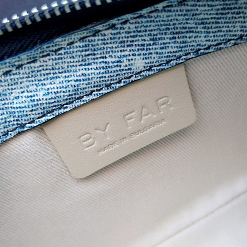 By Far Rachel Mini Bag New Denim Print with BF Logo Studs