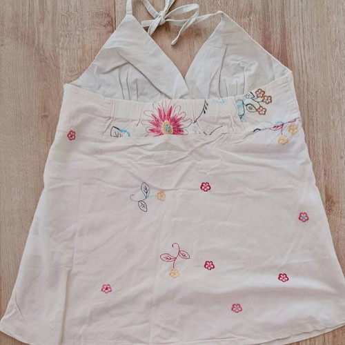 Summer Floral Backless Short-Sleeve Top like new, beige, size M