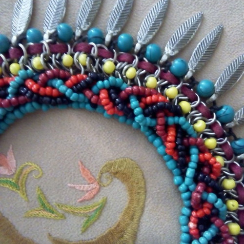 Ethnic necklace like new with colorful braided beads and metal details