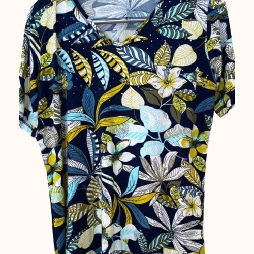 Floral tropical summer blouse with strass size L like new