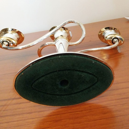 Candlestick 3-Holder like new with 3 gold candles gift