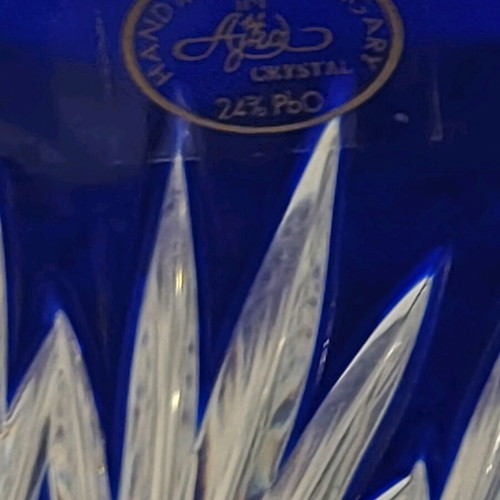 Ajka Crystal Cobalt Blue Bowl with Handmade 925 Silver Base like new, collectible