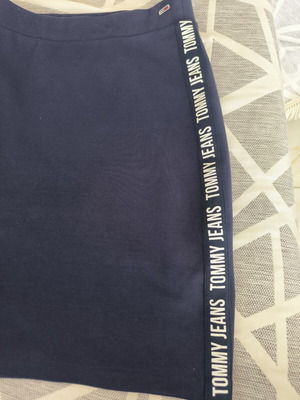Tommy Hilfiger jeans midi skirt, blue, logo on both sides, cotton