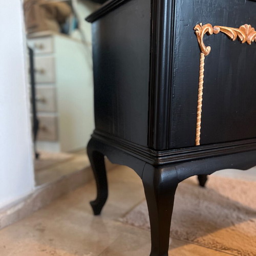 Antique Nightstand restored, black with carved wood details
