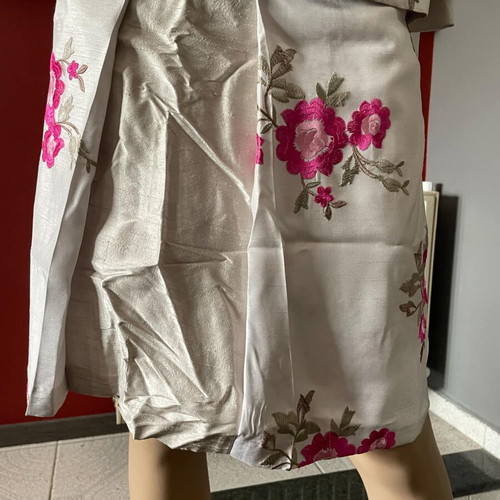 Jean Marie Lie floral suit set with skirt, white and pink