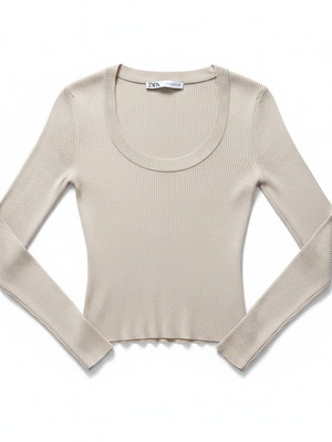 Zara Beige Ribbed Long Sleeve Top Size S like new