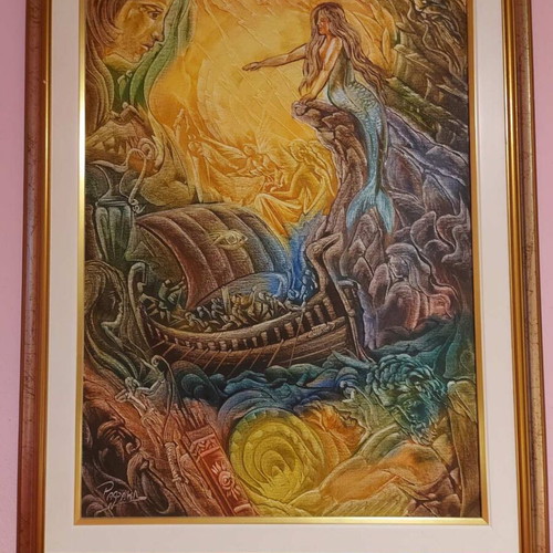 Sirens painting inspired by Odyssey, like new, 50x70 cm