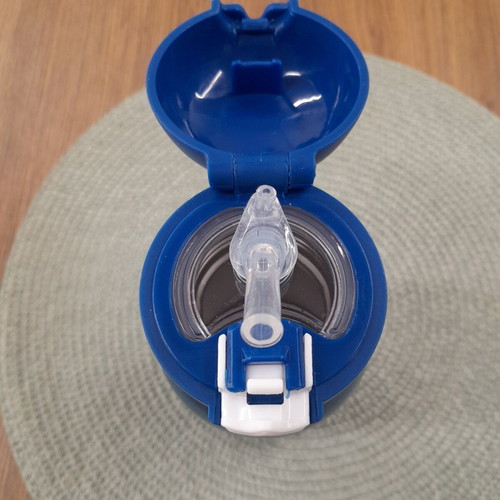 Children's metal thermos 460ml with thick plastic lid and straw