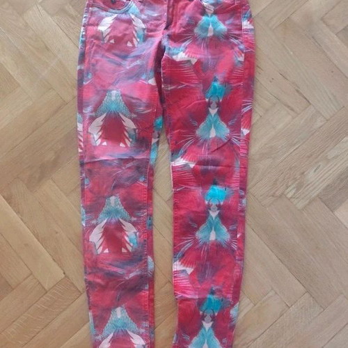 Maison Scotch tropical cotton denim pants size S like new, pink multicolor