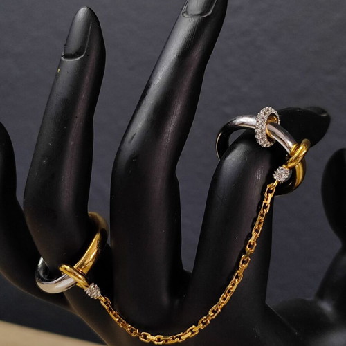 PHORIA Hookup Chain Ring δαχτυλίδι μεταχειρισμένο, ασημένιο επιχρυσωμένο με λευκό τοπάζι