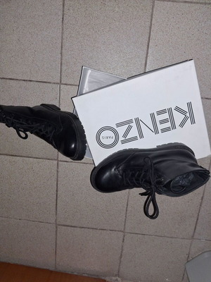 Kenzo Pike Black Leather Combat Ankle Boots new, size 43