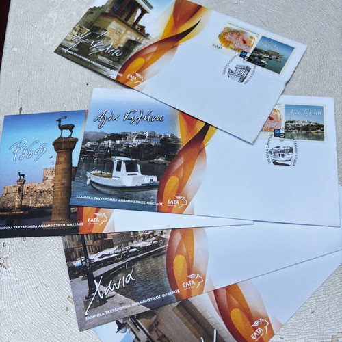First Day Cover Pack with Cities of Crete and Rhodes, Olympic Flame Route
