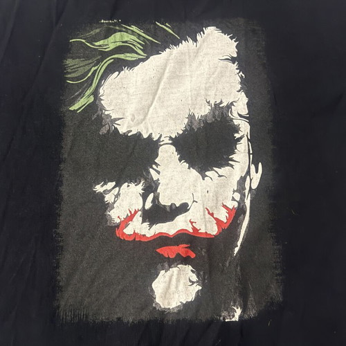 Men's black t-shirt with Joker print, rounded hem