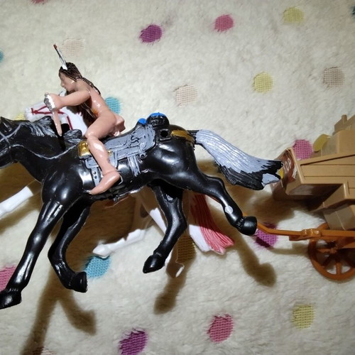 Wild West Cowboys and Indians figures with stagecoaches used