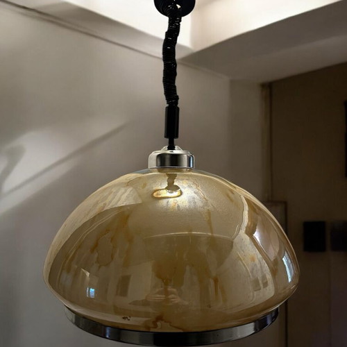 Vintage mid-century ceiling light used, glass and metal