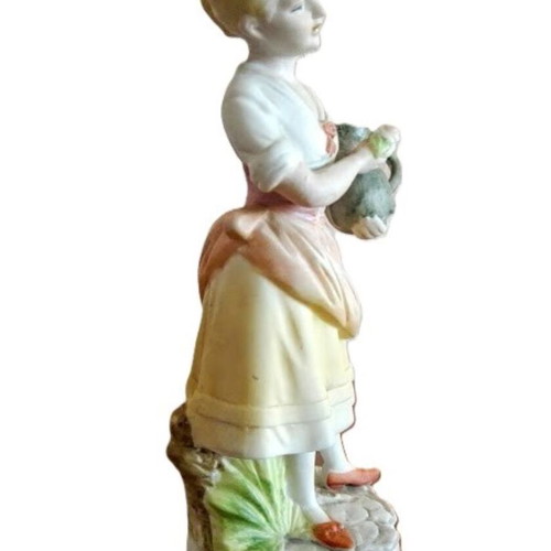 Vintage porcelain figurine Girl with jug in pastel colors like new