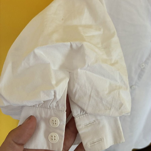 Moutaki Crisp White Cotton Blend Boxy Shirt with Puffy Sleeves like new